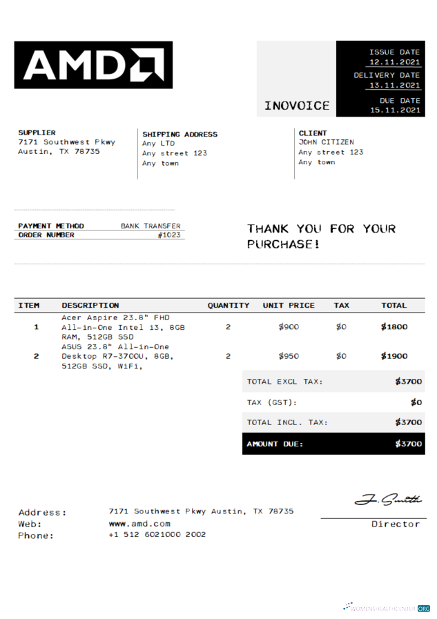 Download USA AMD invoice Photoshop template